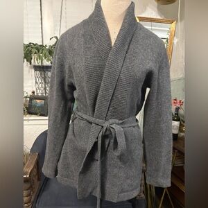 Lands' End Charcoal Women's Wool Belted Cardigan size‎ M
